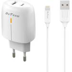 DeTech Мрежово зарядно устройство DeTech DE-31i, 20W, С Lightning кабел, 1 x Type-C F, 1 x USB F, PD, QC, Бял - 40320