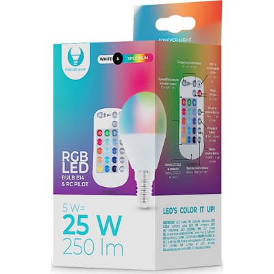 Forever Light LED žiarovka E14 G45 RGB + biela 5W + RC