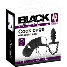 Black Velvets Cock Cage with Butt Plug