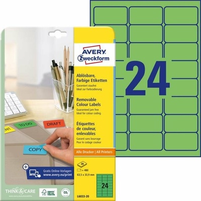 avery zweckform Etikety Avery odnímateľné 63,5x33,9 mm, zelené