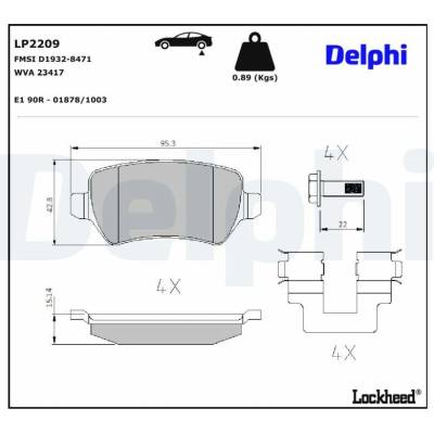 Sada brzdových destiček, kotoučová brzda DELPHI LP2209