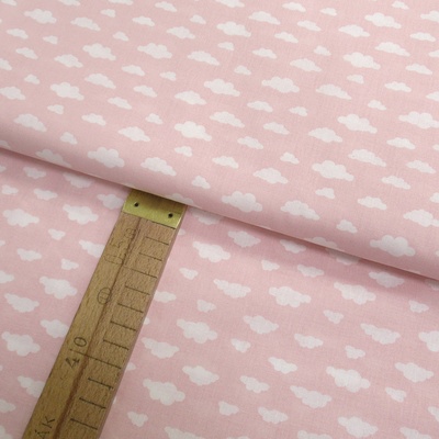 Bavlněné plátno - Mráčky bílé na růžové - šíře 150cm