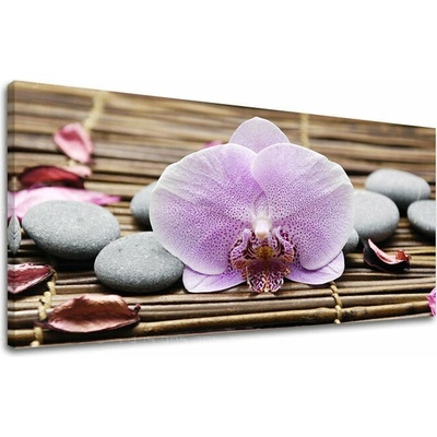 Obraz kvitnúcej orchidey vo fialových tónoch na plátne – Feng Shui - 50x100 cm