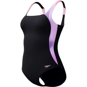 Speedo shaping lunalustre printed 1 piece black/neon violet s - uk32