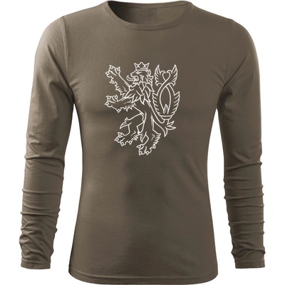 Dragova Fit-T tričko s dlouhým rukávem český lev olivová