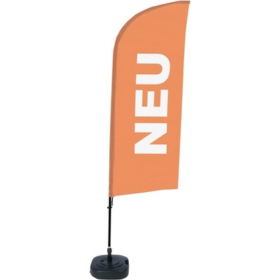 Jansen Display Kompletní sada reklamní vlajky ve tvaru křídla, Novinka, oranžová, německy, 1105 x 3300 mm