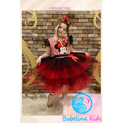 Breeze Детска рокля без ръкав с Мини в червено и черно с тюл