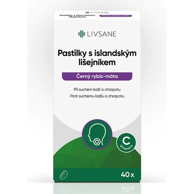 Livsane Pastilky s islandským lišajníkom príchuť čierne ríbezle a mäta s vitamínom C 40 pastiliek