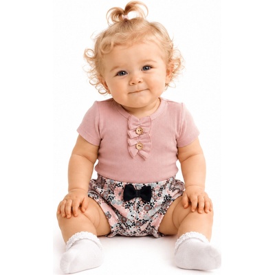 Baby Nellys Dojčenské rebrované body s gombíkmi kr. rukáv Girl púdrové
