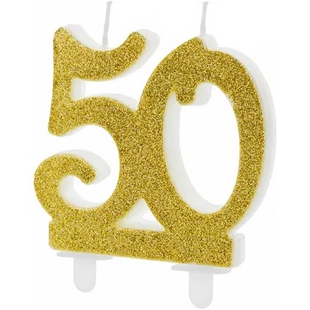 Image 1 of PartyDeco Свещ за торта - златна 50