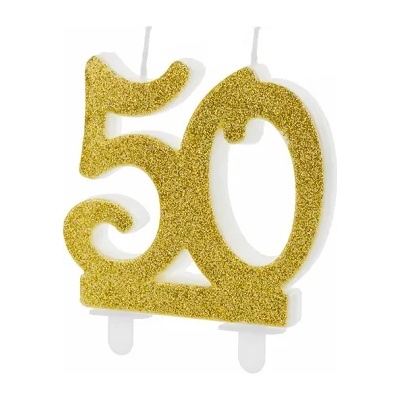 PartyDeco Свещ за торта - златна 50