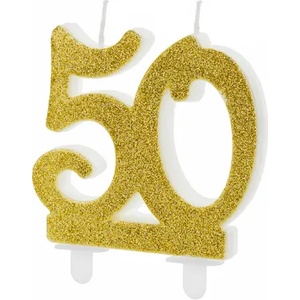 PartyDeco Свещ за торта - златна 50