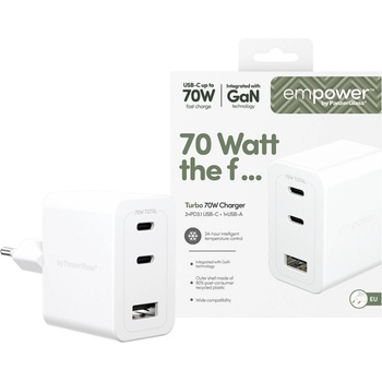 empower by PanzerGlass® Зарядно 220V empower by PanzerGlass Grand Prix High-Speed Multiple Charger incl. 2 x USB-C + USB-A 70W EU Plug - Silver White