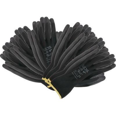 Rukavice pracovní z polyesteru polomáčené v PU GLOVE PE-PU 11, černé, vel 11", 6 párů