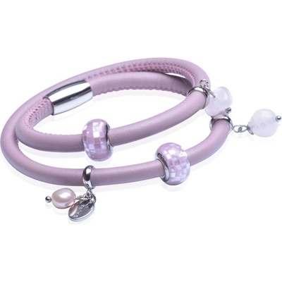 Gaura Pearls náramek Josepha přírodní kůže chirurgická ocel perla křemen ST183-3B Růžová 19