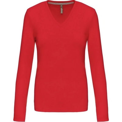 Kariban v-neck k382 / Дамска тениска с дълъг ръкав - червена xl (20k38200404)