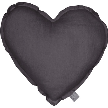 Cotton and Sweets Ľanový vankúš srdca grafitová 44cm