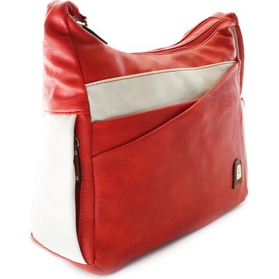 Béžovočervená dámska dvojzipsová kabelka Hilppa