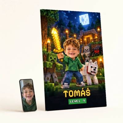 Papilora Minecraft obraz z fotky – vaše dieťa ako herná postavička na plátne - 90x60 cm