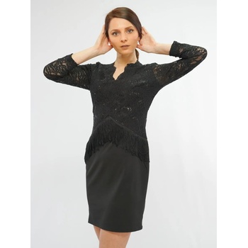 Image 1 of Radek's Collection Дамска дантелена черна рокля с ресни 7814