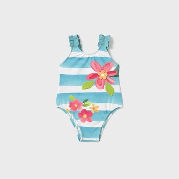 MAYORAL Цял бански с графика в тюркоазен цвят и цветя за мини момиче Майорал