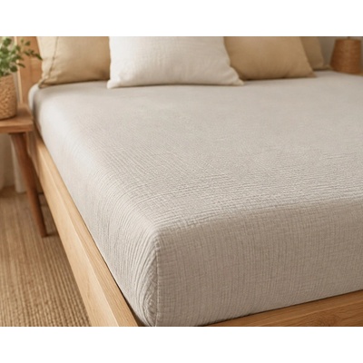 SLEEP WELL Mušelínové napínací prostěradlo UNI kapučíno 100% bavlna s gumou 90x200x20