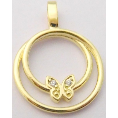 Klenoty Budín Zlatý přívěsek kolečko s motýlkem se zirkony 246040816