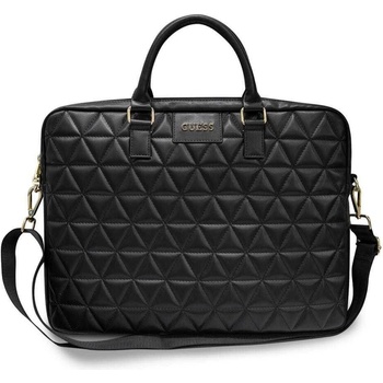 GUESS Quilted Laptop Bag 16- луксозна дизайнерска чанта с дръжки и презрамка за преносими компютри до 16 инча (черна) (GUCB15QLBK)