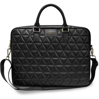 GUESS Quilted Laptop Bag 16- луксозна дизайнерска чанта с дръжки и презрамка за преносими компютри до 16 инча (черна) (GUCB15QLBK)