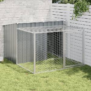 vidaXL Кучешка къщичка с ограда, антрацит, 153x194x110 см, поцинкована стомана (3214222)