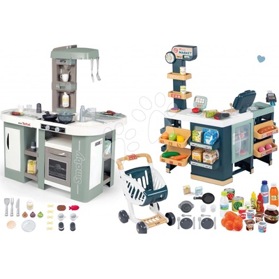 Smoby Set kuchyňka elektronická s bubláním Tefal Studio Kitchen XL Bubble 360° a obchod Maxi Market s elektronickým skenerem a potravinami – Hledejceny.cz