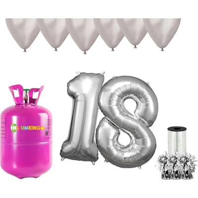 HeliumKing Helium párty set na 18. narozeniny se stříbrnými balónky
