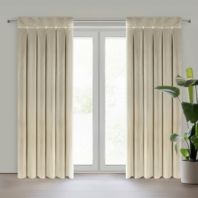 Takoy Béžový závěs z sametové látky zdobený hlubokými záhyby a knoflíky 85x250 cm (rozměr uvedený v hotovém stavu) poutka - ALITA-HF-479088 | 85 x 250 cm