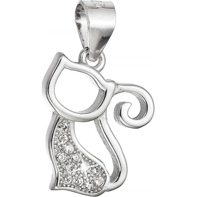 Evolution Group Hravý strieborný prívesok Mačka so zirkónmi 14037.1 crystal