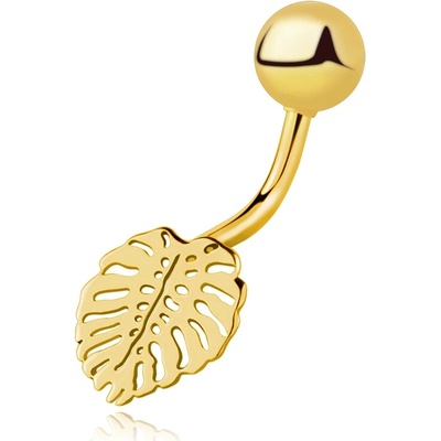 Šperky Eshop Zlatý piercing do pupíku 14K s listem Monstera S5GG275.32
