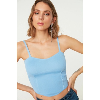 Trendyol modrý úpletový crop top bustier svetlomodrá 8683046329506
