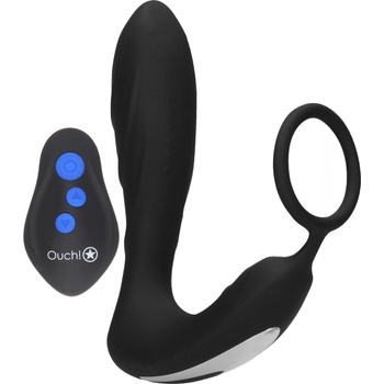 Image 1 of Ouch! E-stim & Vibration Butt Plug & Cock Ring with Remote Black