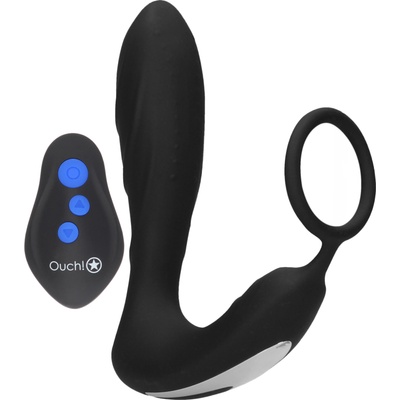 Ouch! E-stim & Vibration Butt Plug & Cock Ring with Remote Black