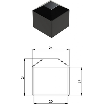 Vonkajšia krytka 20 x 20 mm, plastová PE, čierna