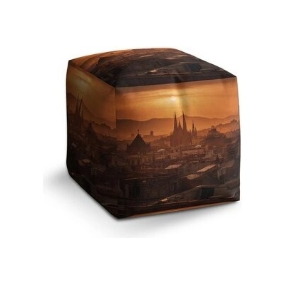 Sablio Taburet Cube Barcelona Night Skyline: 40x40x40 cm