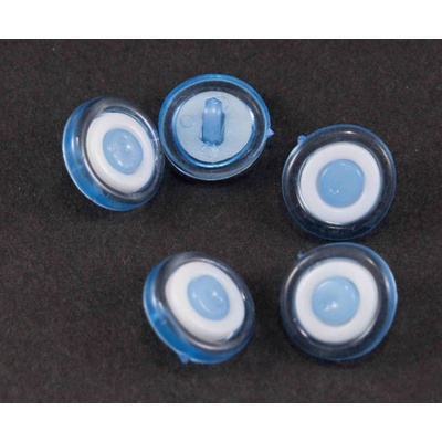 Detský gombík - modro biely motív na priehľadnom podklade - priemer 1,5 cm