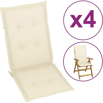 vidaXL Възглавници за стол с облегалка 4 бр кремави 120x50x2 см плат (43182)