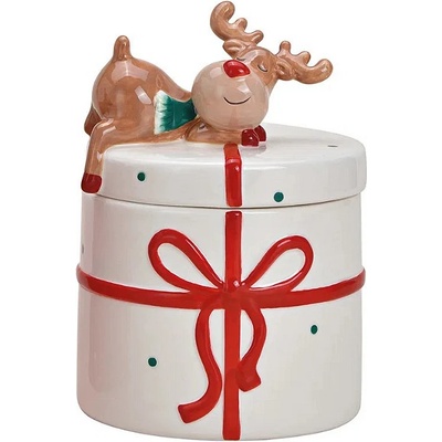 WURM Керамичен коледен буркан с елен 15x14x20см , бял (2102)