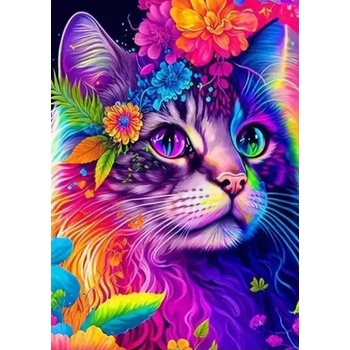 Norimpex - Puzzle Diamant painting: Colorful cat with flowers 30x40cm - 1 - 39 piese