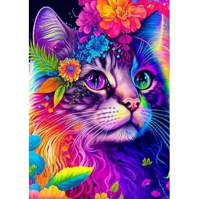 Norimpex - Puzzle Diamant painting: Colorful cat with flowers 30x40cm - 1 - 39 piese