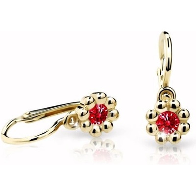 Danfil dětské náušnice kytičky C2030 ze žlutého zlata s kamínkem Ruby Dark zapínání brizura