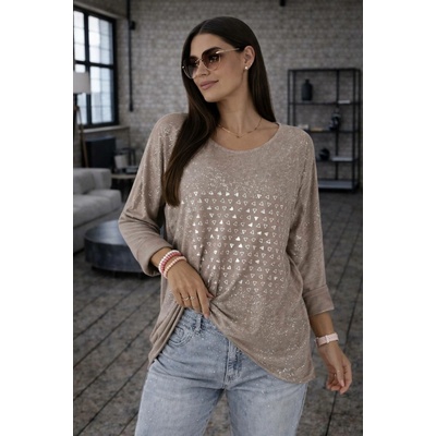 Fashionweek dámska oversize blúzka s potlačou a jemným leskom UB-HARLEY latte