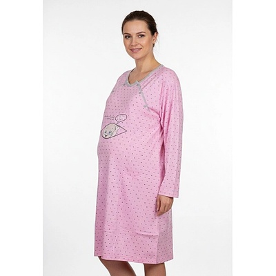 Розова макси нощница за кърмачки с бебе и звезди