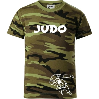 Judo nápis postavy dětské maskáčové triko zelený maskáč