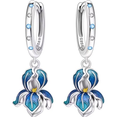 GRACE Silver Jewellery Stříbrné náušnice s modrým květem E-OTE4220/379 Modrá